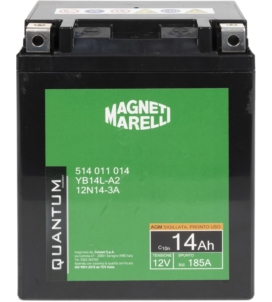 Magneti marelli batteria moto e scooter 14ah 12v 185a tecnologia agm sigillata polo positivo destro